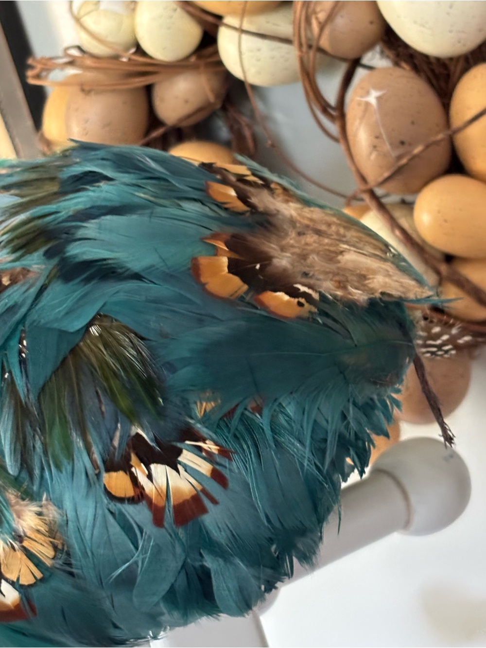 Jack McConnell vintage wool Teal Feather Cocktail  Statement Headpiece - Picture 3 of 10